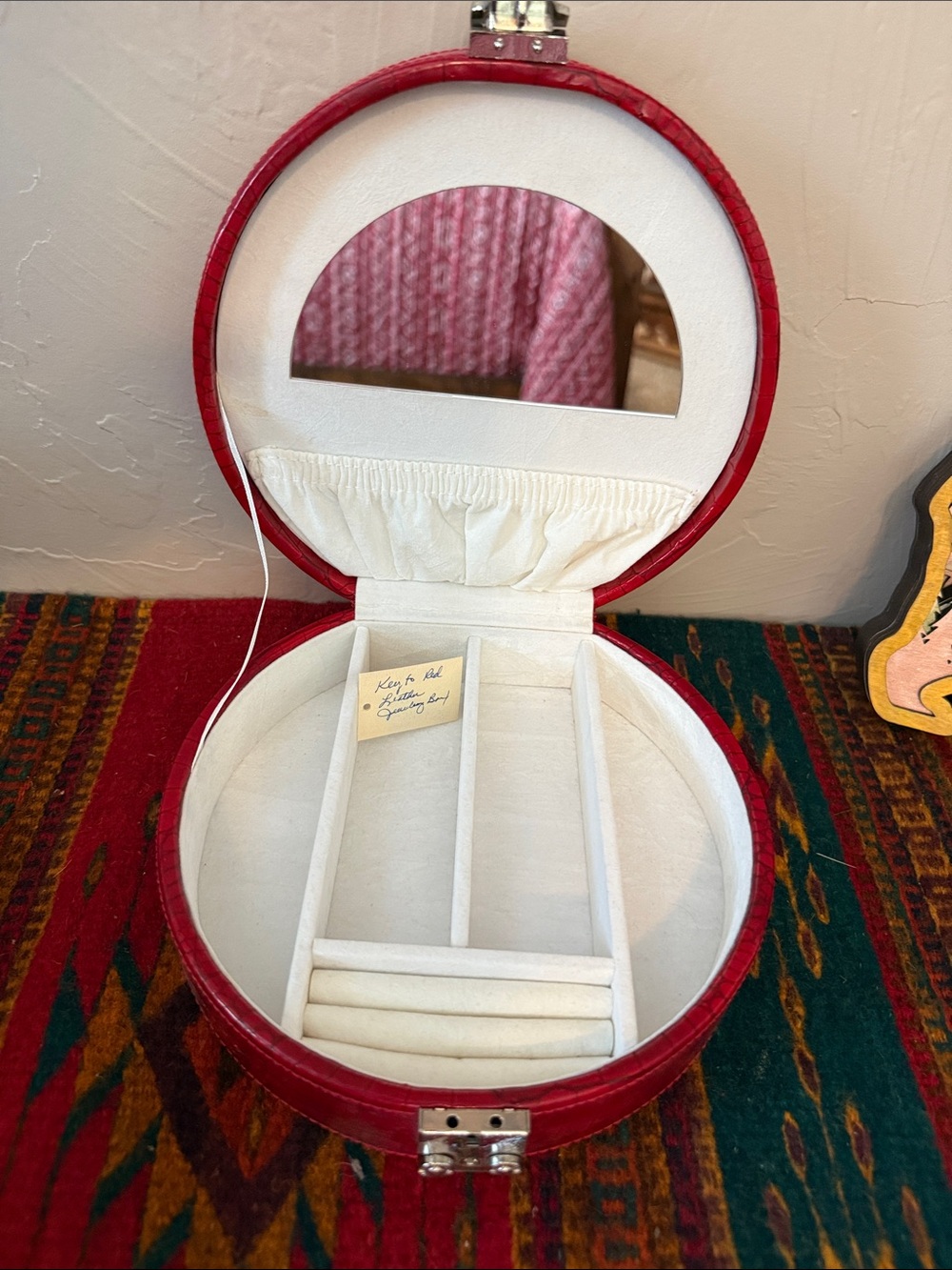 Round Red Jewelry Case with Interior Mirror